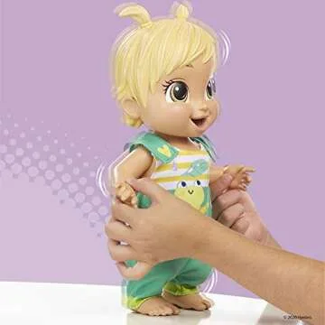 Baby Alive Baby Gotta Bounce Doll, Frog Outfit, Bounces with 25+ SFX and Giggles, Drinks and Wets, Blonde Hair Toy for Kids Ages 3 and Up