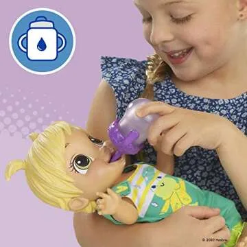Baby Alive Baby Gotta Bounce Doll, Frog Outfit, Bounces with 25+ SFX and Giggles, Drinks and Wets, Blonde Hair Toy for Kids Ages 3 and Up