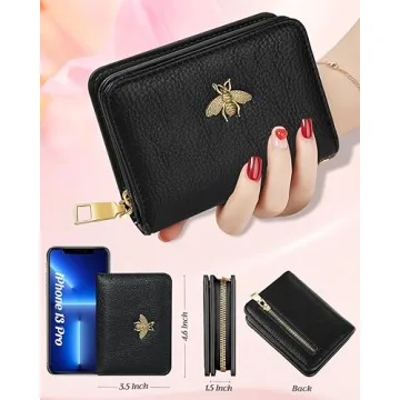 Bistup Credit Card Holder Wallet for Women Cute Leather Ladies Teen Girls Female Cardholder Wallets Accordion Purse Small Medium Aesthetic Print Bee Unique Modern Luxury Rfid Zipper Around