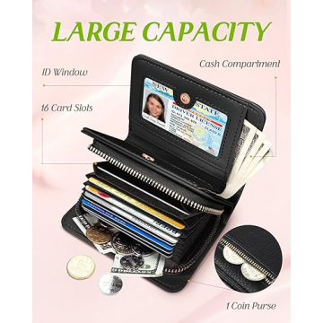 Bistup Credit Card Holder Wallet for Women Cute Leather Ladies Teen Girls Female Cardholder Wallets Accordion Purse Small Medium Aesthetic Print Bee Unique Modern Luxury Rfid Zipper Around