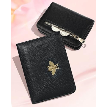 Bistup Credit Card Holder Wallet for Women Cute Leather Ladies Teen Girls Female Cardholder Wallets Accordion Purse Small Medium Aesthetic Print Bee Unique Modern Luxury Rfid Zipper Around