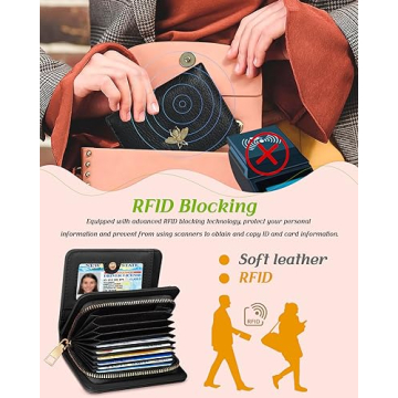 Bistup Credit Card Holder Wallet for Women Cute Leather Ladies Teen Girls Female Cardholder Wallets Accordion Purse Small Medium Aesthetic Print Bee Unique Modern Luxury Rfid Zipper Around