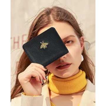 Bistup Credit Card Holder Wallet for Women Cute Leather Ladies Teen Girls Female Cardholder Wallets Accordion Purse Small Medium Aesthetic Print Bee Unique Modern Luxury Rfid Zipper Around