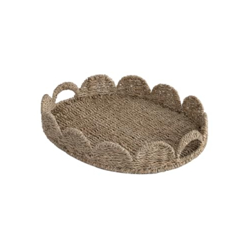 Handcrafted StorageWorks Scalloped Edge Wicker Serving Tray - Eco-Friendly & Stylish
