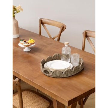 Stylish Scalloped Edge Wicker Serving Tray for Every Occasion