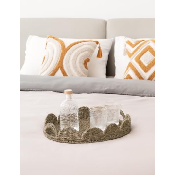 Stylish Scalloped Edge Wicker Serving Tray for Every Occasion