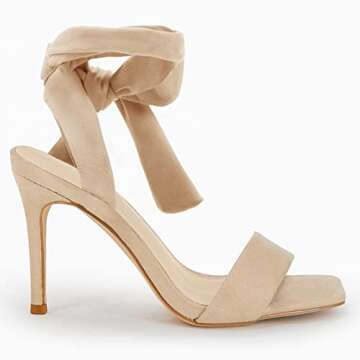Coutgo Women’s Lace Up Stiletto Heeled Sandals - Elegant Suede Pumps