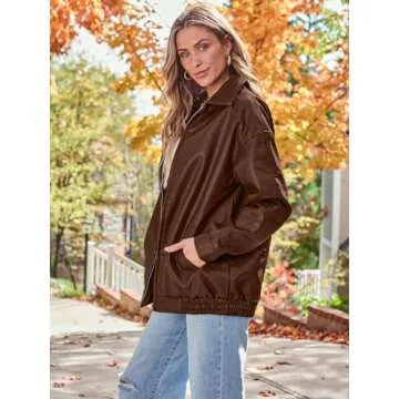 AUTOMET Womens Oversized Leather Jackets Faux Suede Fall Fashion Motorcycle Coats Winter Outfits Clothes Y2k Tops Caramel S