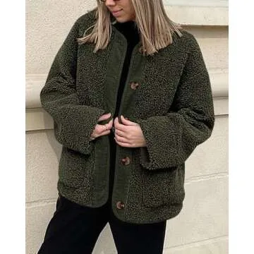 PRETTYGARDEN Women's Warm Winter Coats Casual Long Sleeve Button up Fuzzy Sherpa Fleece Jackets Outerwear