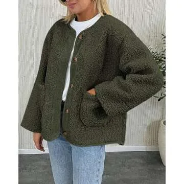 PRETTYGARDEN Women's Warm Winter Coats Casual Long Sleeve Button up Fuzzy Sherpa Fleece Jackets Outerwear