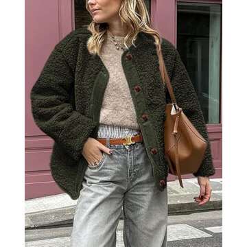 PRETTYGARDEN Women's Warm Winter Coats Casual Long Sleeve Button up Fuzzy Sherpa Fleece Jackets Outerwear