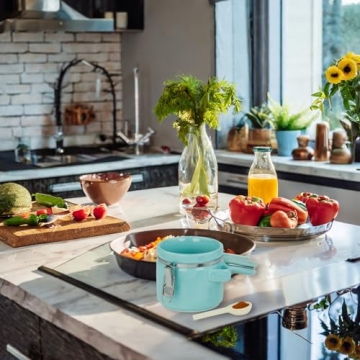 Canister Sets For The Kitchen (4 Piece) Turquoise, High Gloss Ceramic | By Home Basics | Decorative Set | With Wooden Spoons, Countertop For Flour, Sugar, Coffee, and Snacks