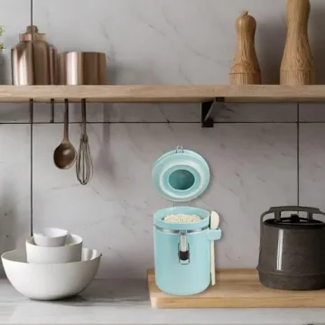 Canister Sets For The Kitchen (4 Piece) Turquoise, High Gloss Ceramic | By Home Basics | Decorative Set | With Wooden Spoons, Countertop For Flour, Sugar, Coffee, and Snacks