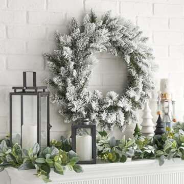 Winter Frost Flocked Un-Lit Wreath for Festive Decor