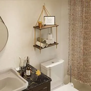 BAMFOX Hanging Wall Shelves,Swing Rope Floating Shelf,2 Tier Bamboo Hanging Storage Shelves for Living Room/Bedroom/Bathroom and Kitchen