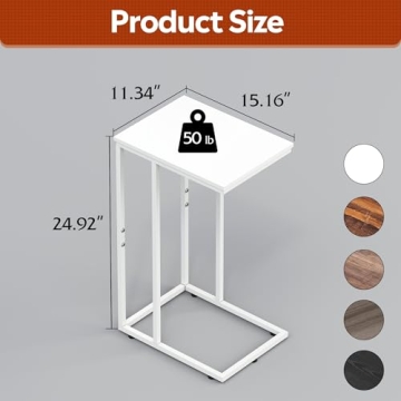 WLIVE C Shaped End Table - Perfect for Couch & Bed