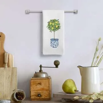 Qeheb Lemon Chinoiserie Kitchen Towels - Vibrant Blue & White Decor