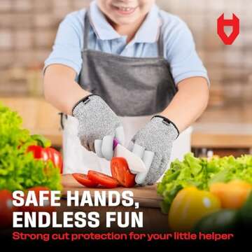 NoCry Kids Cut Resistant Gloves with 3 Reinforced Fingers - 100% Food Grade Kids Cooking Gloves with...