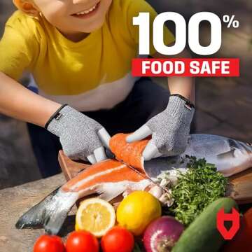 NoCry Kids Cut Resistant Gloves with 3 Reinforced Fingers - 100% Food Grade Kids Cooking Gloves with Level 5 Protection - Lightweight, Ambidextrous and Machine Washable Knife Gloves
