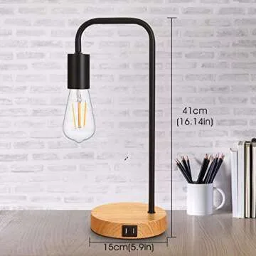 3-Way Touch Control Dimmable Table Lamp with 2 USB Charging Ports, AC Outlet & Vintage St64 E26 Edison LED Bulbs Included, Industrial Metal Bedside Nightstand Desk Lamp Ideal for Bedroom Living Room