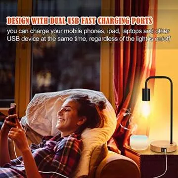 3-Way Touch Control Dimmable Table Lamp with 2 USB Charging Ports, AC Outlet & Vintage St64 E26 Edison LED Bulbs Included, Industrial Metal Bedside Nightstand Desk Lamp Ideal for Bedroom Living Room