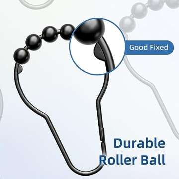 Titanker Shower Curtain Rings Hooks, Rust-Resistant Metal Shower Curtain Hooks for Bathroom Shower Rods Shower Hooks Shower Rings for Curtain - Set of 12, Matte Black