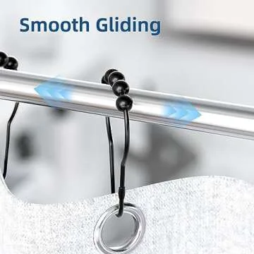 Titanker Shower Curtain Rings Hooks, Rust-Resistant Metal Shower Curtain Hooks for Bathroom Shower Rods Shower Hooks Shower Rings for Curtain - Set of 12, Matte Black