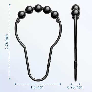 Titanker Shower Curtain Rings Hooks, Rust-Resistant Metal Shower Curtain Hooks for Bathroom Shower Rods Shower Hooks Shower Rings for Curtain - Set of 12, Matte Black