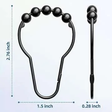 Titanker Shower Curtain Rings Hooks, Rust-Resistant Metal Shower Curtain Hooks for Bathroom Shower Rods Shower Hooks Shower Rings for Curtain - Set of 12, Matte Black