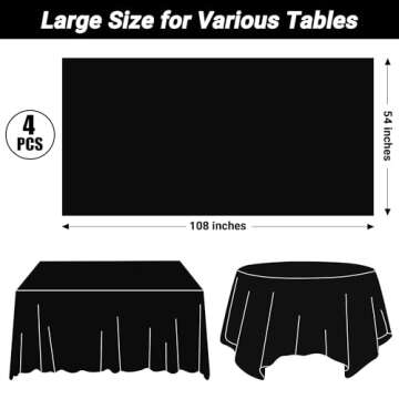 QZYL 4 PCS Waterproof Black Table Covers - Durable Plastic Tablecloths for Weddings and Picnics