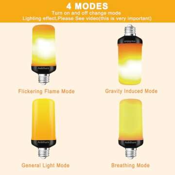 aobthurn Flame Light Bulbs, 4 Modes LED Flame Effect Light Bulb, E26 Base Flickering Light Bulb with Gravity Sensor,Flickering Light Bulbs Halloween Home Party (Update 2 Pack)