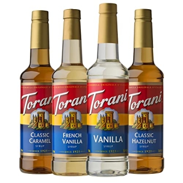 Torani Variety Pack: Caramel, French Vanilla, Vanilla & Hazelnut Syrups, 25.4 Ounces (Pack of 4)