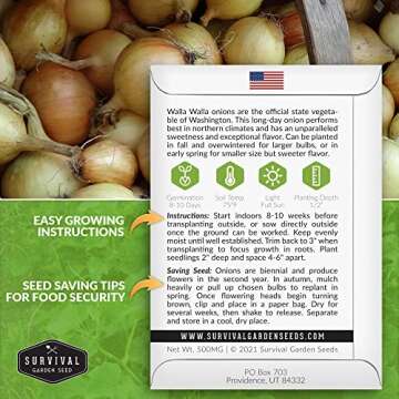 Survival Garden Seeds - Walla Walla Onion Seed for Planting - Delicious Long Day Non-GMO Heirloom Va...