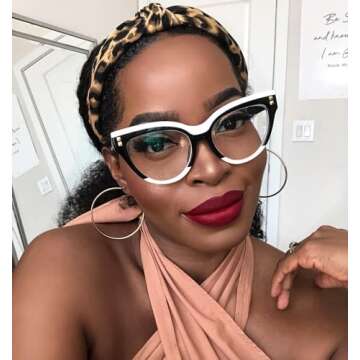 Vooglam Cat Eye Readers Blue Light Blocking Reading Glasses for Women Anti UV Eyestrain Eyewear Dalila OA01858-02, 2.0X Strength