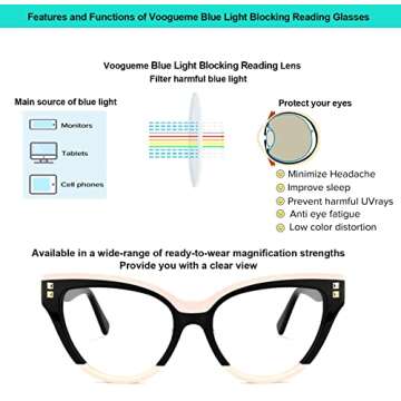 Vooglam Cat Eye Readers Blue Light Blocking Reading Glasses for Women Anti UV Eyestrain Eyewear Dalila OA01858-02, 2.0X Strength