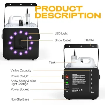 UPGREY 1500W Snow Machine for Parties with LED Light