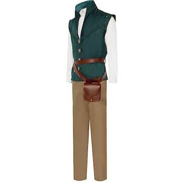 Zhazieon Prince Flynn Rider Cosplay Shirt Vest Pants Belt Adult Eugene Fitzherbert Costume Halloween Outfit (Green, Large)