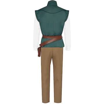 Zhazieon Prince Flynn Rider Cosplay Shirt Vest Pants Belt Adult Eugene Fitzherbert Costume Halloween Outfit (Green, Large)