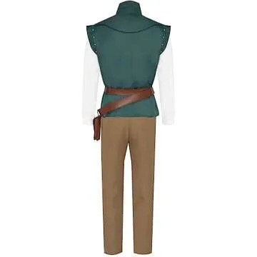 Zhazieon Prince Flynn Rider Cosplay Shirt Vest Pants Belt Adult Eugene Fitzherbert Costume Halloween Outfit (Green, Large)