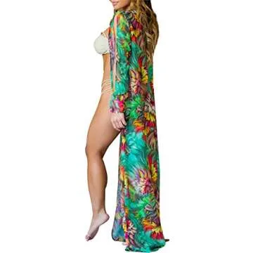 Beach Coverup for Women Chiffon Boho Bathing Suit Cover Ups Swimwear Beach Dress Kimono Cardigan Bikini Swim Cover Up Green