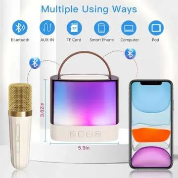 Flyxiregg Mini Karaoke Machine - Bluetooth Portable Karaoke Speaker with Bass with Dazzling Lights for Adults and Kids 2pcs Wireless Microphones, Birthday Gifts Toys for Girls Boys Family Party