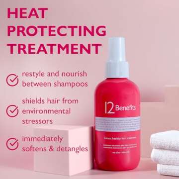 12 Benefits Instant Healthy Hair Treatment - Leave In Conditioner Spray with Quaternium 39 and Silk ...