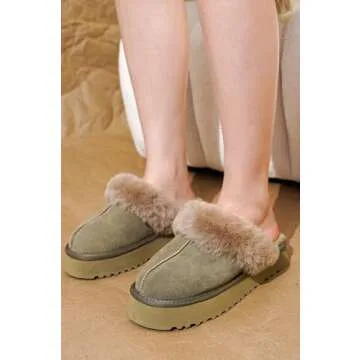 Project Cloud Slippers for Women - 100% Genuine Suede Womens platform slippers for women - Memory Foam Clogs for Women - Mules for women 2025 - Women Footwear Christmas Slippers (Viki, TAUP, 9)