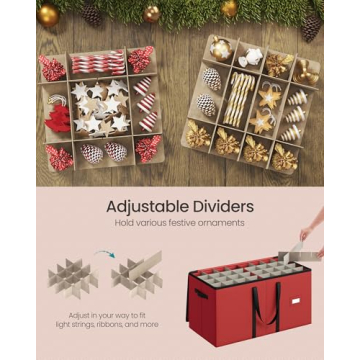 SONGMICS Christmas Ornament Storage Box, 3 Inches 128 Slots, Stackable Christmas Storage Container with Lid, Dual Zippers, Adjustable Dividers, Non-Woven Fabric, Cherry Red URFB039R01