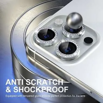 Choiche Compatible for iPhone 15 Pro/iPhone 15 Pro Max Camera Lens Protector Bling, 9H Tempered Glass Camera Cover Screen Protector Metal Ring Decoration Accessories (Diamond-Silver)