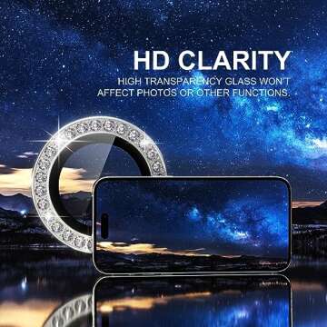 Choiche Compatible for iPhone 15 Pro/iPhone 15 Pro Max Camera Lens Protector Bling, 9H Tempered Glass Camera Cover Screen Protector Metal Ring Decoration Accessories (Diamond-Silver)
