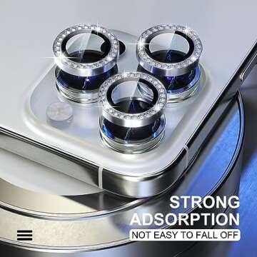 Choiche Compatible for iPhone 15 Pro/iPhone 15 Pro Max Camera Lens Protector Bling, 9H Tempered Glass Camera Cover Screen Protector Metal Ring Decoration Accessories (Diamond-Silver)