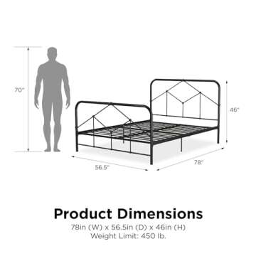 Novogratz Francis Farmhouse Metal Bed, Full Bed Frame, Under Bed Storage, Black