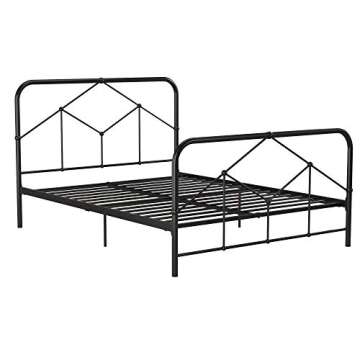 Novogratz Francis Farmhouse Metal Bed, Full Bed Frame, Under Bed Storage, Black