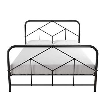 Novogratz Francis Farmhouse Metal Bed, Full Bed Frame, Under Bed Storage, Black